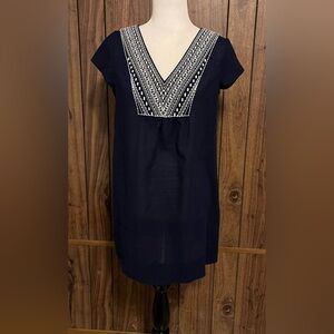 Vineyard Vines Blue/white Embroidered V-neck Tunic Short Sleeve Mini Dress Sz S